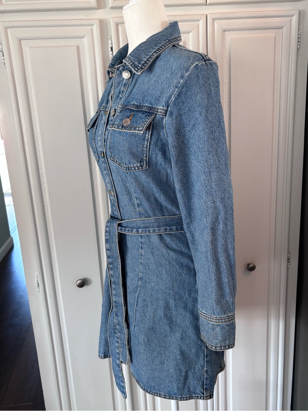 Zara Light Blue Denim Shirt Dress with Logo Tag sz S - Picture 6 of 13